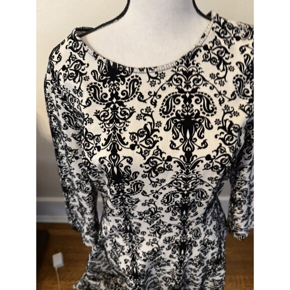 Anthropologie Skies Are Blue Flocked Damask Black & Cream Dress Medium - Picture 3 of 8